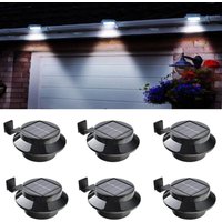 Set of 6 LED solar gutter lights, outdoor solar lights for fence, patio, garden, landscape, yard (black)