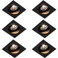 Set of 6 Modern Recessed Spotlight Black Adjustable - Chuck 70