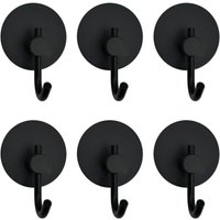 Set of 6 No-Drill Towel Hooks - Black - Self-Adhesive - For Bathroom, Bathrobe, Kitchen, Office