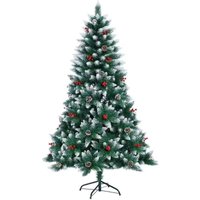 Shatchi - 6Ft Balmoral Fir Christmas Tree with 634 Tips - Flocked Tips, Berries and Pine Cones Decoration