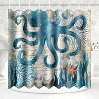 Linghhang - Shower Curtain Polyester Anti-Mold Washable Waterproof Fabric Octopus Pattern, Shower Curtains with 12 Hooks 180x200CM