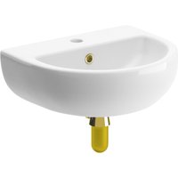 Signature - Zeus Wall Hung Cloakroom Basin and Brushed Brass Bottle Trap 450mm Wide - 1 Tap Hole