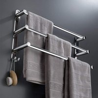 (Silver 3 Layers) Stainless Steel Bathroom Towel Rack, Retractable Wall Mounted Towel Bars, Adhesive Tiers No Drilling, for Kitchen, Hotel (Silver 3