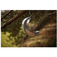 Silver Half Moon Hanging Bird Seed Nut Feeders Mounted Outdoor Garden Feeding Station Wild Birds Food Treat Feeder Weatherproof Metal Novelty Feeder Silver Half Moon Hanging Bird Seed Nut Feeders Mounted Outdoor Garden Feeding Station Wild Birds Food Treat Feeder Weatherproof Metal Novelty Feeder