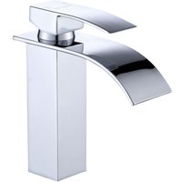 Silver lacquered waterfall faucet for countertop sink, hot and cold bathroom cabinet single hole faucet, waterfall basin faucet, waterfall mixer tap,