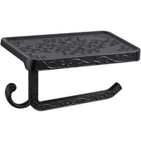 Simple black wall-mounted toilet paper holder with shelf, toilet paper holder and phone holder, made of lightweight aluminum