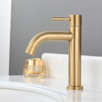 Single cold basin tap, stainless steel bathroom countertop sink faucet, 4-point interface PVD basin tap,