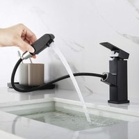 Tinor - Sink Mixer Tap with Pull-Out Spray, Black Bathroom Mixer Tap, Tap Height 18mm