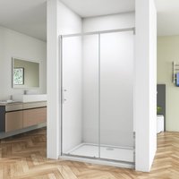 Bathroom 1400mm Bathroom Sliding Door Shower Enclosure 5mm Safety Tempered Glass Screen with Shower Base Tray 1400x800mm and Waste Trap H1900mm - SKY