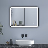 Sky Bathroom - 70x50cm Bathroom Mirror with Optional 3 Colour Light Black Matel Frame Anti-fog,Touch Switch
