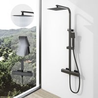 Sky Bathroom - Matt Black Thermostatic Mixer Shower Set Square Twin Head Exposed Valve