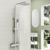 Sky Bathroom - Mixer Shower Set Square Chrome Twin Head Thermostatic Bar Set