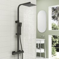 Sky Bathroom - Mixer Shower Set Square Matte Black Twin Head Thermostatic Bar Set