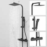 Sky Bathroom - Thermostatic Mixer Shower Set Black Large Square Bar Exposed Valve Twin Head