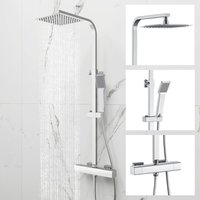 Sky Bathroom - Thermostatic Mixer Shower Set Chrome Large Square Bar Exposed Valve Twin Head