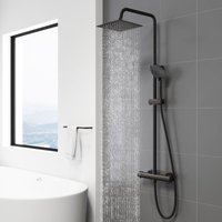 Sky Bathroom - Thermostatic Mixer Shower Set Square Matt Black Dual Head Expose