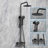 SKY Bathroom Thermostatic Mixer Shower Set Round Twin Head Black