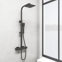 SKY Bathroom Matte Black Thermostatic Mixer Shower Set Square Dual Head Exposed Valve