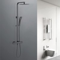 Sky Bathroom - Matt Black Thermostatic Mixer Shower Set Square Dual Head Exposed Valve