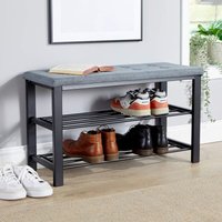 Home Source - Sleaford Grey Linen Metal Shoe Bench with Storage Shelf