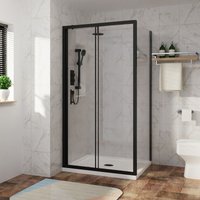 Sliding Shower Enclosure Door Easy Clean Glass Matte Black Bathroom Cubicle Screen with Side Panel 1000 x 1000mm
