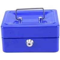 Small 6 Inch Cash Box Portable Metal Money Box With Lock Cash Safe Box Petty Cash Tin for Kids (Blue)