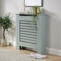 Home Source - Small Grey Radiator Cover Wooden mdf Wall Cabinet Shelf Slatted Grill Modern