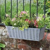 Smart Garden 19"" Rattan Effect Wall Fence Balcony Grey Planter Trough Basket