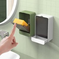 Soap Dish with Lid, Wall Mounted Soap Box, Drill-Free Soap Holder, Removable Drain Tray for Sink, Shower, Bathroom, Kitchen White