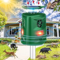 Ikodm - Solar Animal Repeller - 360° Ultrasonic Repellent for Outdoors - with Motion Sensor and Flashing Lights - Repellent for Dogs, Foxes, Deer,