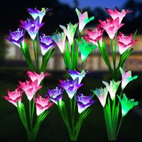 Solar Light Outdoor Decorative Flower Lantern, Waterproof, with 24 Lily Flowers, Multicolor Color Changing LED Landscape Lighting for Yard, Garden,