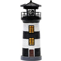 Solar Lighthouse Resin Rotating Light for Yard (Black and White)