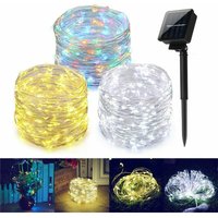 Solar powered strip silver wire light waterproof decoration lamp for christmas tree christmas outdoor indoor garden wedding party decoration (white,