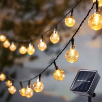 Solar string lights, small crystal ball, outdoor string lights with 30 LEDs, 6.5 meters, 8 lighting modes (warm light)