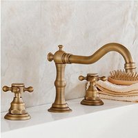 Solid Brass Two Handles Three Holes Widespread Bathroom Brass Sink Faucet Antique Finished Deck Mount Bathtub Faucets Durable Vintage Flexible Taps Solid Brass Two Handles Three Holes Widespread Bathroom Brass Sink Faucet Antique Finished Deck Mount Bathtub Faucets Durable Vintage Flexible Taps