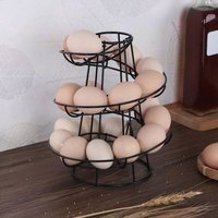 Spiral metal egg dispenser stand for chicken eggs, freestanding wire storage rack, black