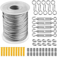 Stainless Steel Cable Kit, 2mm Sheathed Steel Cable + Screw Eye + Stainless Steel Cable Tensioner Clamp + Screw, Plasticized pvc Steel Cable