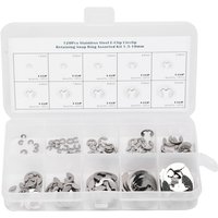 Stainless steel external retaining circlip assortment kit, 120 pieces, E-clip washers, 1.5 mm to 10 mm