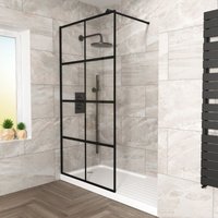 Nes Home - Stanley 800mm Black Grid Framed Walk-In Shower Enclosure with Support Bar
