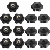 Star Head Clamping Knob, Star Head Clamping Nuts Knob, Star Shape Handle Clamping Nuts, Thread Clamping Knob, for Machine Tool, Black, M6, 14 Pieces