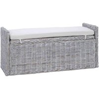 Storage Bench with Cushion White Wash 110 x 40 x 50 cm Rattan vidaXL