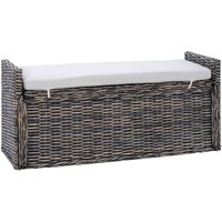 Storage Bench with Cushion Black Wash 110 x 40 x 50 cm Rattan vidaXL
