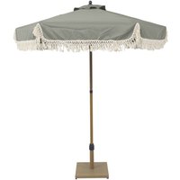 Parasol HOSSEGOR straight with fringes 2m, khaki, steel, wood effect pole, UPF 30+, D 200 x H 225 cm.