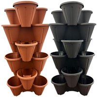 6 x Brown Strawberry Tri-Pot Stacking Planters For Flowers and Plants