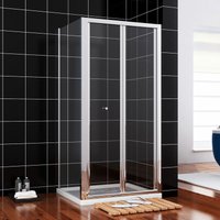 Sunny showers 700 x 900 mm Bifold Glass Shower Enclosure Reversible Folding Cubicle Door with Tray + Waste Set - Elegant