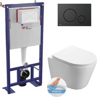 Wall Hung Toilet Set Frame + Sat Infinitio Rimless Toilet With Invisible Fixings + Softclose Seat + Matt Black Plate - Swiss Aqua Technologies Wall Hung Toilet Set Frame + Sat Infinitio Rimless Toilet With Invisible Fixings + Softclose Seat + Matt Black Plate - Swiss Aqua Technologies