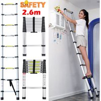 Dayplus - Telescopic 2.6m Aluminium Ladder Garage 9 Steps Roof Loft Attic Office Workshop