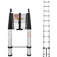 Dayplus - Telescopic Ladder 5M 16.5FT with Hook Aluminum Loft Ladder 13 Step Multi Purpose EN131