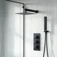 Nes Home - Temel Square Shower Head Concealed Thermostatic Mixer Valve, Handset & Shower Head Matte Black