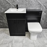 Black Vanity Suite 1050mm Basin Unit and Toilet with Black Handles Modern Tess, Without Tap